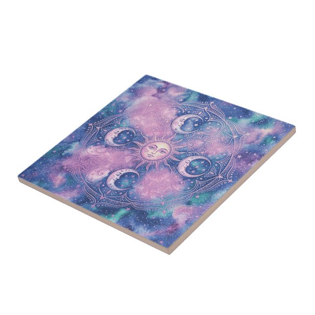 Azulejo De Cerâmica Mandala Galáxia Nebulosa do Sol e da Lua Celeste (Lateral)
