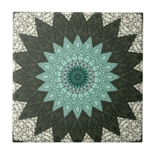 Azulejo De Cerâmica Mandala Kaleidoscópio em Verde e Azul