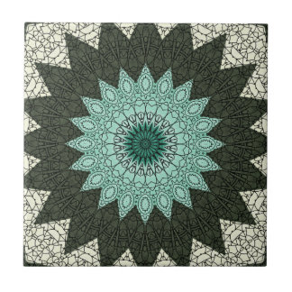 Azulejo De Cerâmica Mandala Kaleidoscópio em Verde e Azul