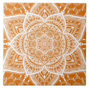 Azulejo De Cerâmica Mandala laranja e branca - Loergann em Pumpkin