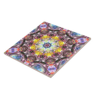 Azulejo De Cerâmica mandala marmoreada em alivio de cor floral artíst
