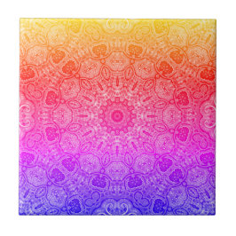 Azulejo De Cerâmica Mandala Motivo Kaleidoscópico Rosa Neon Amarelo Az