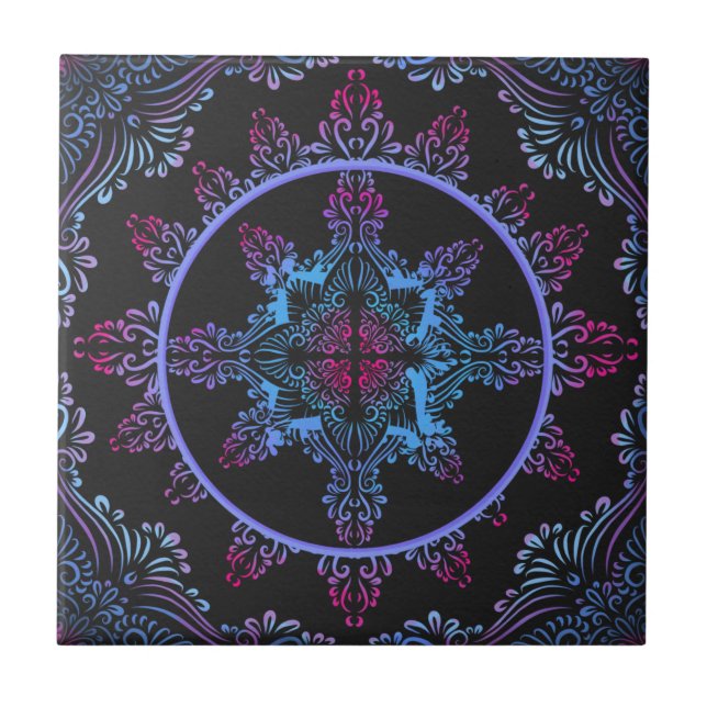 Azulejo De Cerâmica Mandala Night Flower (Frente)