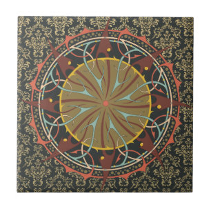 Azulejo De Cerâmica Mandala no damask Boho Bohemian Retro