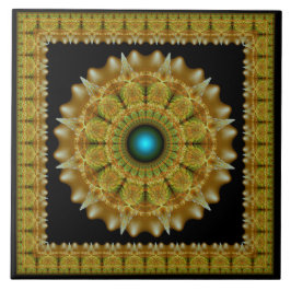 Azulejo De Cerâmica Mandalá ornamento dourado emoldurado fractal