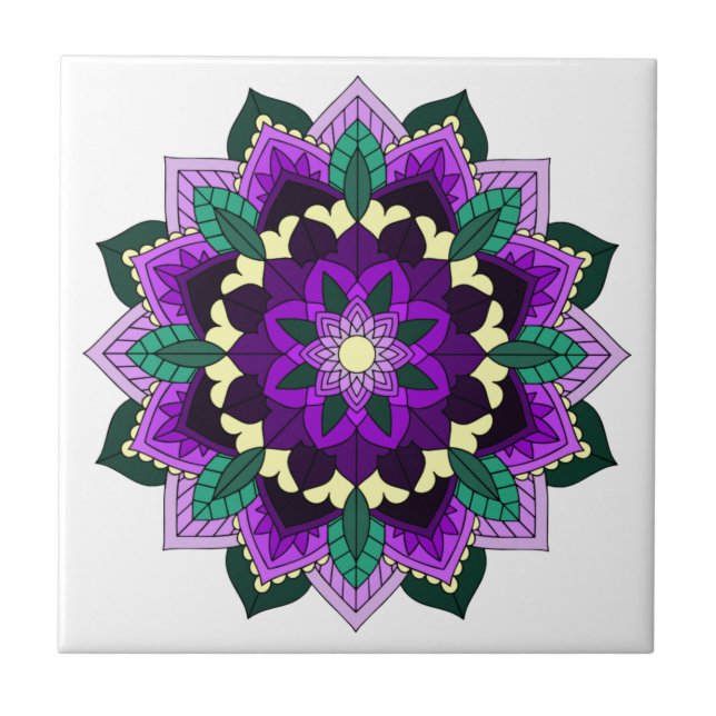 Azulejo De Cerâmica Mandala Padrão 02 em roxo (Frente)