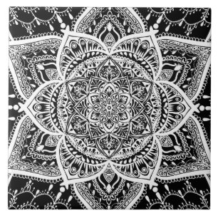 Azulejo De Cerâmica Mandala Preta e Branca - Loergann em Raven