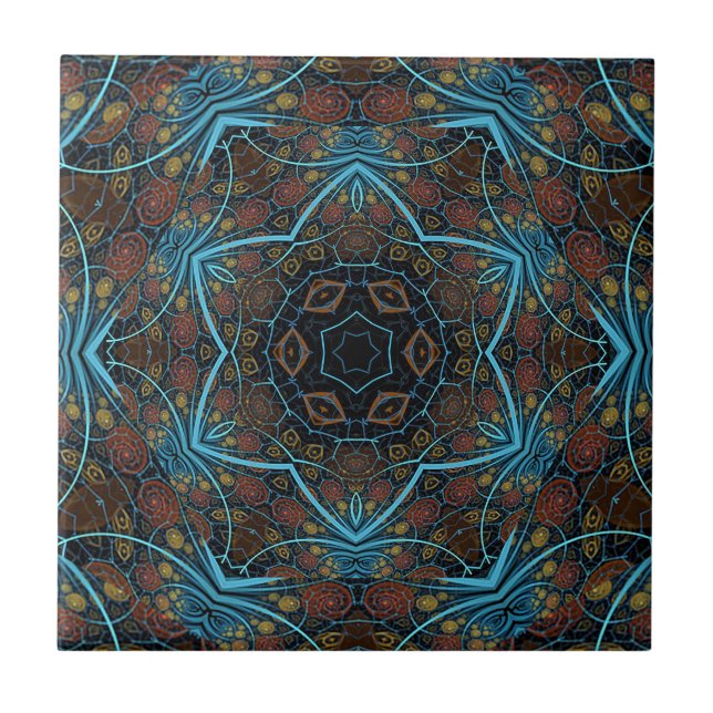 Azulejo De Cerâmica Mandala Rosette Boho Bohemian Style Dandy Pattern (Frente)