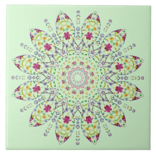 Azulejo De Cerâmica Mandala Roxa Amarela Ornamentada