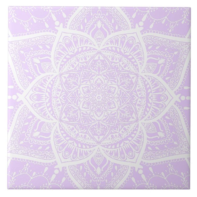 Azulejo De Cerâmica Mandala roxa e branca - Loergann em Lilac (Frente)