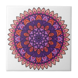 Azulejo De Cerâmica Mandala roxa e rosa