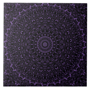 Azulejo De Cerâmica Mandalá Roxo de Ámbar com Simetria Intrincada