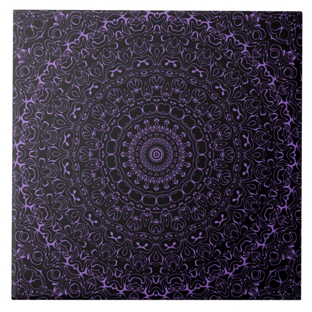 Azulejo De Cerâmica Mandalá Roxo de Ámbar com Simetria Intrincada (Frente)