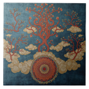 Azulejo De Cerâmica Mandala Sob as Árvores das Nuvens
