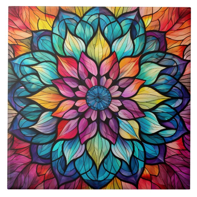 Azulejo De Cerâmica Mandala Stained Glass  (Frente)