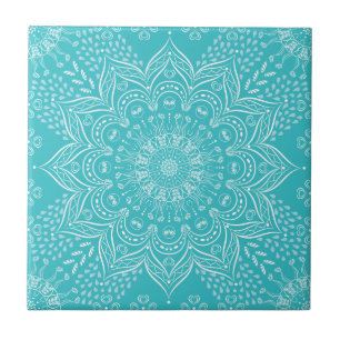 Azulejo De Cerâmica Mandala teal elegante
