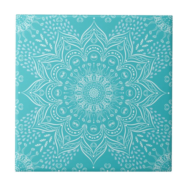 Azulejo De Cerâmica Mandala teal elegante (Frente)