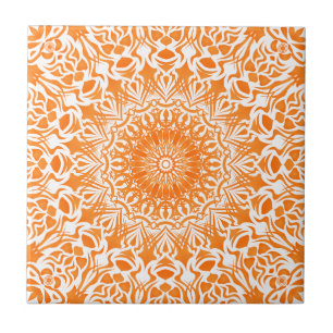 Azulejo De Cerâmica Mandala Tribal Laranja