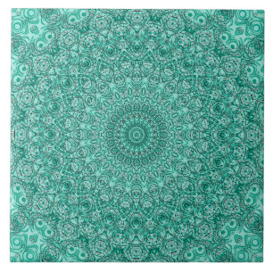 Azulejo De Cerâmica Mandala Turquesa com Simetria Intrincada
