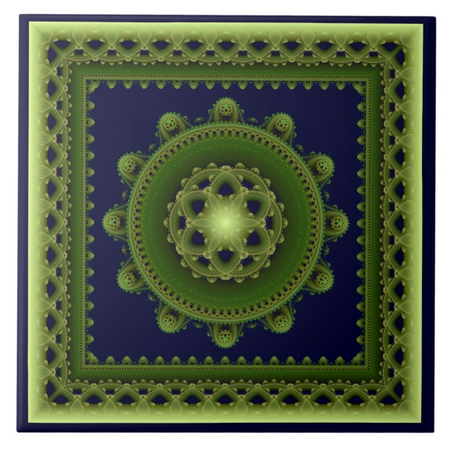 Azulejo De Cerâmica Mandala verde (Frente)