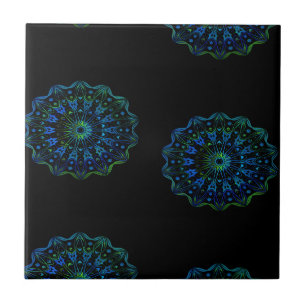 Azulejo De Cerâmica Mandala verde-azulada