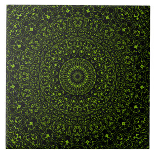 Azulejo De Cerâmica Mandala Verde Chartreuse com Simetria Ousada
