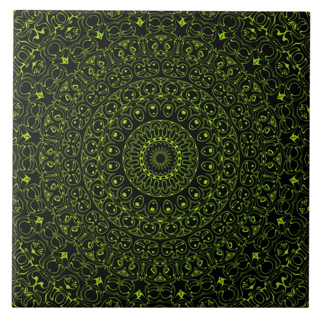 Azulejo De Cerâmica Mandala Verde Chartreuse com Simetria Ousada (Frente)