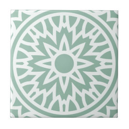 Azulejo De Cerâmica Mandala Verde e Branco