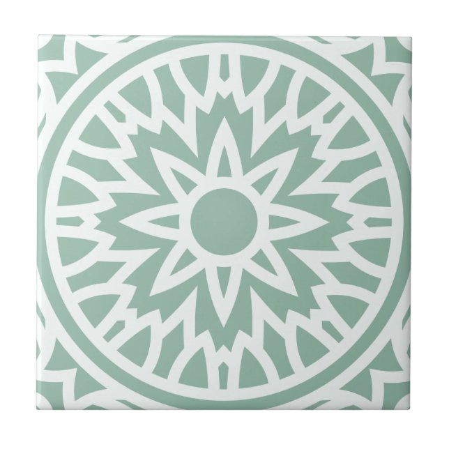 Azulejo De Cerâmica Mandala Verde e Branco (Frente)