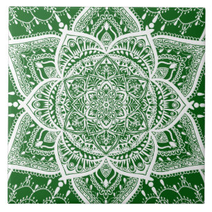 Azulejo De Cerâmica Mandala Verde e Branco - Loergann em Moringa