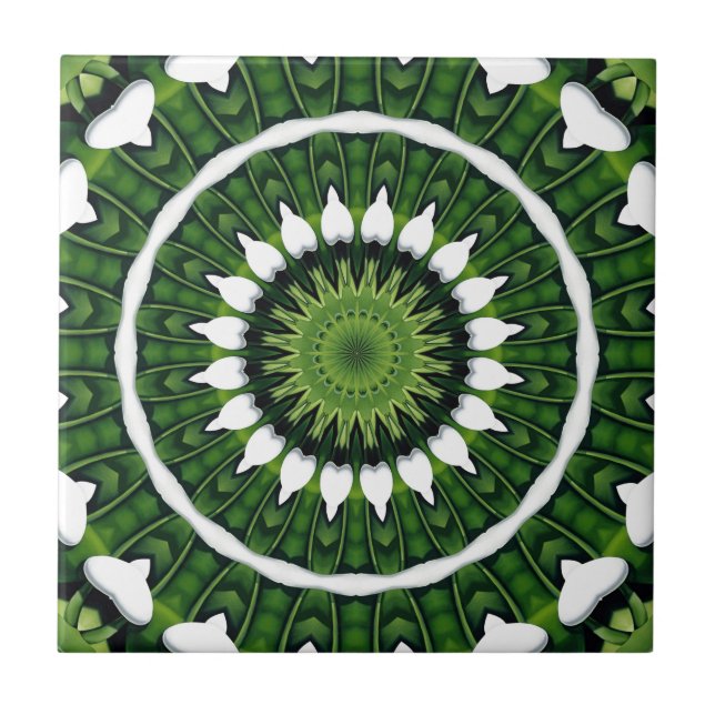 Azulejo De Cerâmica Mandala Verde Tropical (Frente)