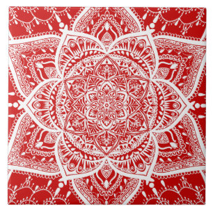 Azulejo De Cerâmica Mandala Vermelha e Branca - Loergann em Cereja