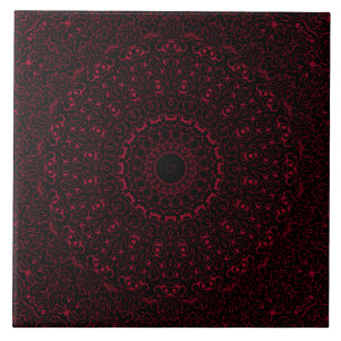 Azulejo De Cerâmica Mandalá Vermelho Borgonha com Simetria Ornamental