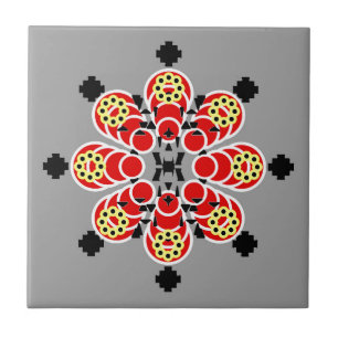 Azulejo De Cerâmica Mandala, Vermelho, Cinza e Preto