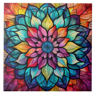 Azulejo De Cerâmica Mandala Vidro Pintado