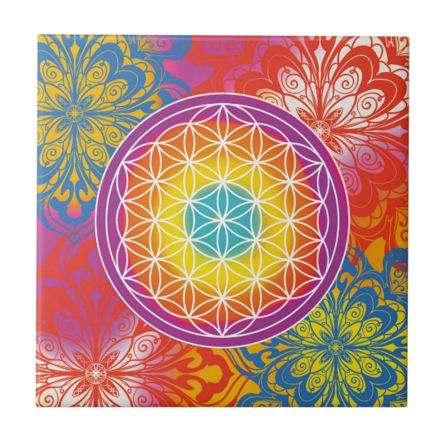Azulejo De Cerâmica Mandala zen flor da vida (Frente)