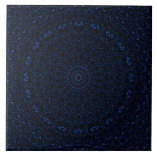 Azulejo De Cerâmica Mandalas Azul Cobalto com Simetria Intrincada