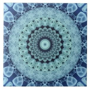 Azulejo De Cerâmica Mandalas de Água-Viva Azul Simetria Inspirada no O