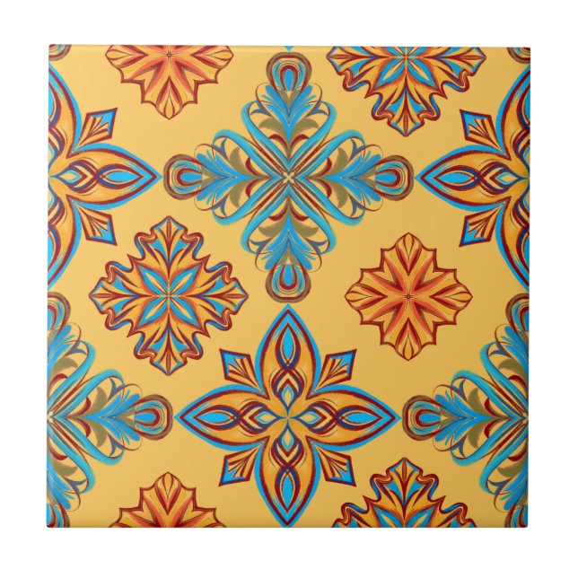 Azulejo De Cerâmica Mandalas em amarelo âmbar (Frente)