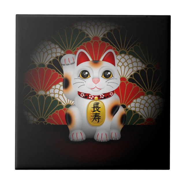 Azulejo De Cerâmica Maneki cerâmico branco Neko (Frente)
