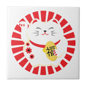 Azulejo De Cerâmica Maneki Neko Cute Lucky Cat