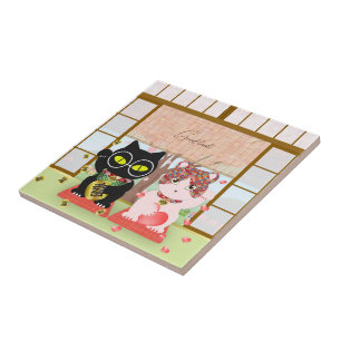 Azulejo De Cerâmica Maneki Neko Lucky Poiluna Cerâmica