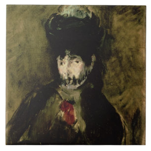 Azulejo De Cerâmica Manet Berthe Morisot que veste um véu, 1872