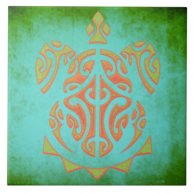 Azulejo De Cerâmica Manga e Tartaruga Polinésia Limão (Frente)