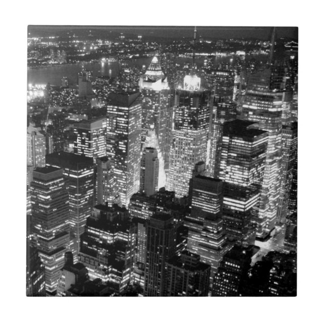 Azulejo De Cerâmica Manhattan Nova Iorque Night Black & White (Frente)