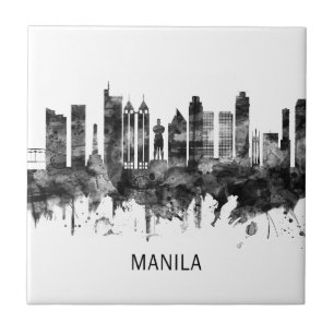 Azulejo De Cerâmica Manila Filipinas Skyline BW