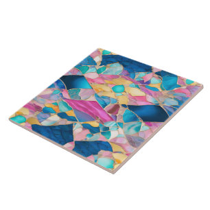 Azulejo De Cerâmica "Manilva" Blue Pink Areia Ondas Fraturadas