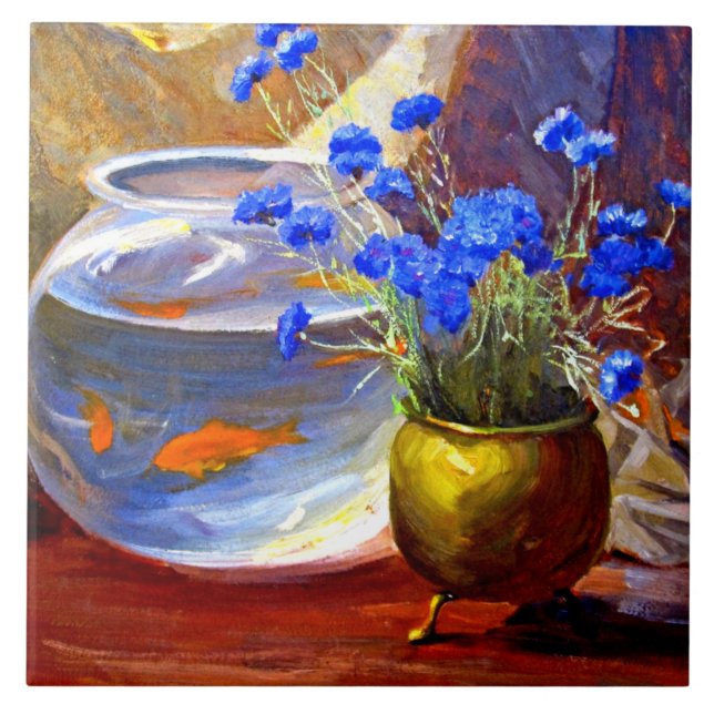 Azulejo De Cerâmica Mannheim - Goldfish Bowl e Flores (Frente)