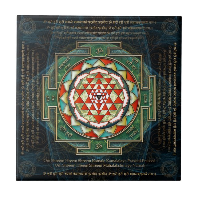 Azulejo De Cerâmica Mantra de Maha Lakshmi & Shri Yantra (Frente)