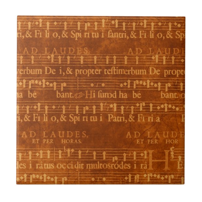 Azulejo De Cerâmica Manuscrito medieval da música, cor da oxidação (Frente)